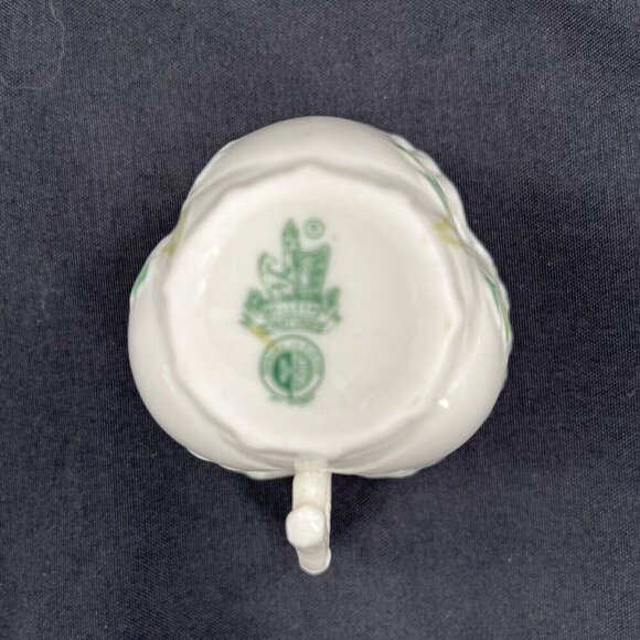 Belleek Shamrock Shell Cup Saucer Harp Handle Green Mark 1965-1981 Vtg Porcelain - Picture 7 of 10